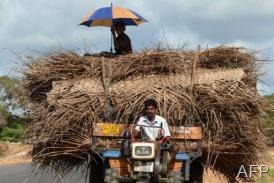 Sri Lankan Tamil farmers ride on a tractor in the former war zone in the island?s northeast on October 21, 2012 (AFP/File, Ishara S.Kodikara)