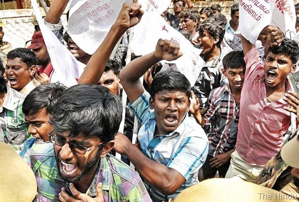 The Hindu GATHERS MOMENTUM: Members of the Students Federation of India staging a demonstration in Madurai on Tuesday. Photo: S. James 