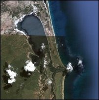 Ilangkaith-thu’rai is the small islet lying across little inside of the lagoon entrance [Image courtesy: Google Earth]