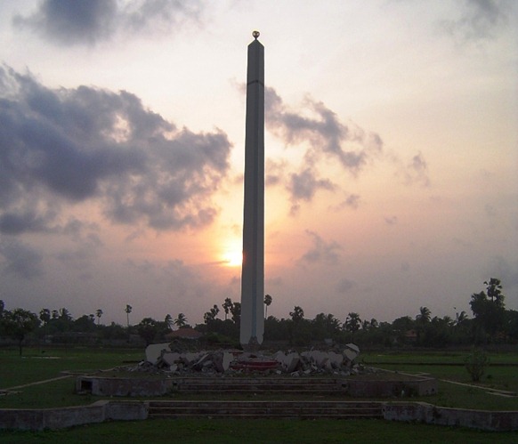 Partly destroyed memorial site at Theeruvil, photographed in 2010. [TamilNet Library Photo]