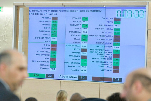 Human Rights Council adopts resolution approving inquiry into alleged abuses in Sri Lanka war. UN Photo/Jean-Marc Ferré