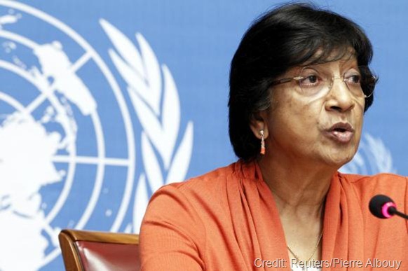 UN High Commissioner for Human Rights Navi Pillay speaks during a news conference for a report on ''the right to privacy in the digital age'' at the United Nations in Geneva, July 16, 2014. 